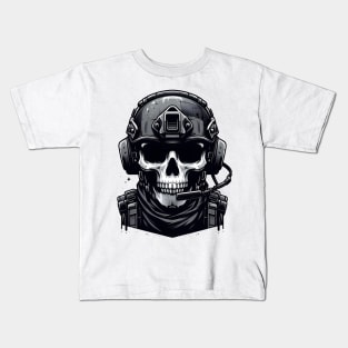 Tactical Skull Dominance Tee: Where Strength Meets Edgy Elegance Kids T-Shirt